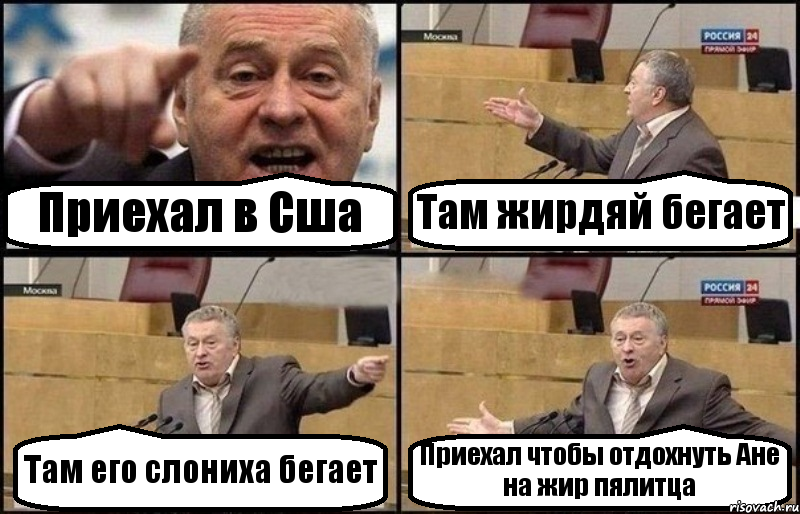 Приехал в Сша Там жирдяй бегает Там его слониха бегает Приехал чтобы отдохнуть Ане на жир пялитца, Комикс Жириновский