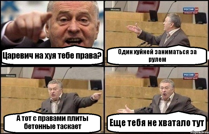 Царевич на хуя тебе права? Один хуйней заниматься за рулем А тот с правами плиты бетонные таскает Еще тебя не хватало тут, Комикс Жириновский