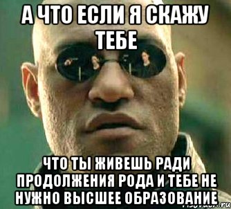 А что если я скажу тебе что ты живешь ради продолжения рода и тебе не нужно высшее образование, Мем  а что если я скажу тебе