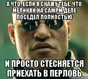 а что, если я скажу тебе, что меликян на самрм деле поседел полностью и просто стесняется приехать в перловь, Мем  а что если я скажу тебе