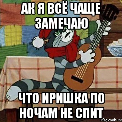 аК я всё чаще замечаю что Иришка по ночам не спит, Мем Кот Матроскин с гитарой