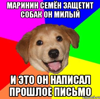 МАРИНИН СЕМЁН ЗАЩЕТИТ СОБАК ОН МИЛЫЙ И ЭТО ОН НАПИСАЛ ПРОШЛОЕ ПИСЬМО, Мем Advice Dog