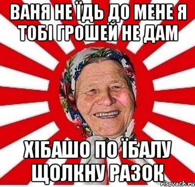 Ваня не їдь до мене я тобі грошей не дам хібашо по їбалу щолкну разок, Мем  бабуля