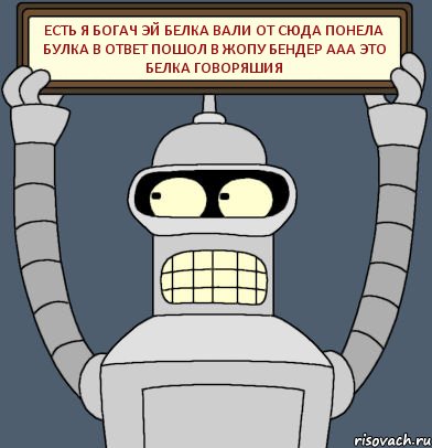 Есть я богач эй Белка вали от сюда понела Булка в ответ Пошол в жопу Бендер ААА это белка говоряшия, Комикс Бендер с плакатом