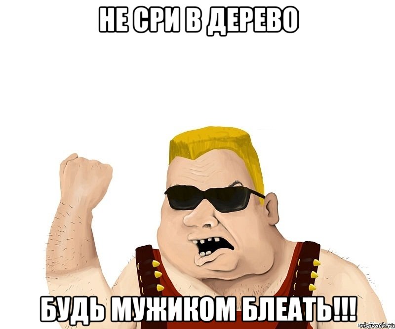 Не СРИ В ДЕРЕВО БУДЬ МУЖИКОМ БЛЕАТЬ!!!, Мем Боевой мужик блеать