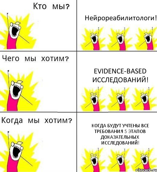 Нейрореабилитологи! Evidence-based исследований! Когда будут учтены все требования 5 этапов доказательных исследований!, Комикс Что мы хотим