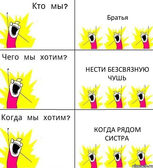 Братья Нести безсвязную чушь Когда рядом СИСТРА, Комикс Что мы хотим