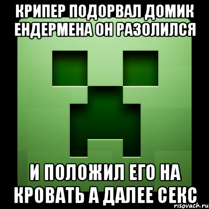 КРИПЕР ПОДОРВАЛ ДОМИК ЕНДЕРМЕНА ОН РАЗОЛИЛСЯ И ПОЛОЖИЛ ЕГО НА КРОВАТЬ А ДАЛЕЕ СЕКС, Мем Creeper