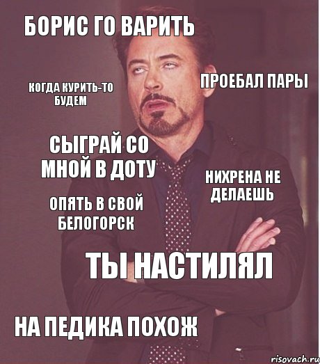 борис го варить проебал пары сыграй со мной в доту нихрена не делаешь опять в свой белогорск ты настилял на педика похож когда курить-то будем, Комикс мое лицо