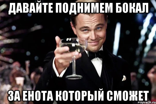 давайте поднимем бокал за ЕНОТА который сможет, Мем Великий Гэтсби (бокал за тех)