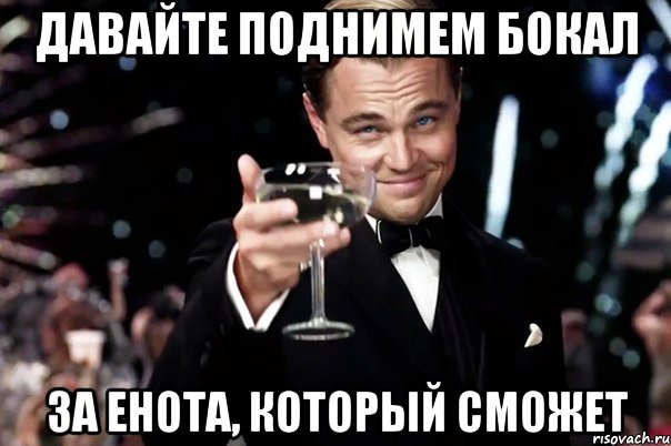 давайте поднимем бокал за ЕНОТА, который сможет, Мем Великий Гэтсби (бокал за тех)