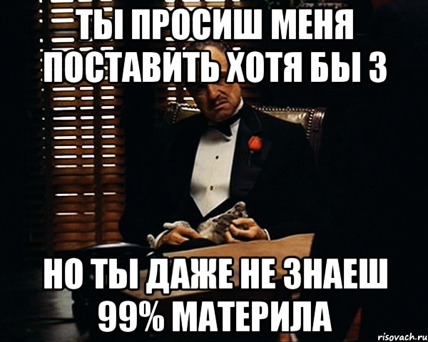 ТЫ ПРОСИШ МЕНЯ ПОСТАВИТЬ ХОТЯ БЫ 3 НО ТЫ ДАЖЕ НЕ ЗНАЕШ 99% МАТЕРИЛА, Мем Дон Вито Корлеоне