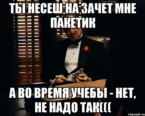 ТЫ НЕСЕШ НА ЗАЧЕТ МНЕ ПАКЕТИК А ВО ВРЕМЯ УЧЕБЫ - НЕТ, НЕ НАДО ТАК(((, Мем Дон Вито Корлеоне