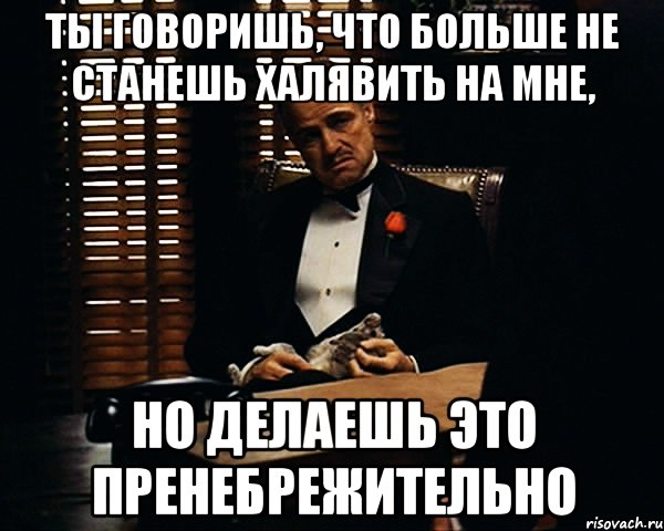 ты говоришь, что больше не станешь халявить на мне, но делаешь это пренебрежительно, Мем Дон Вито Корлеоне