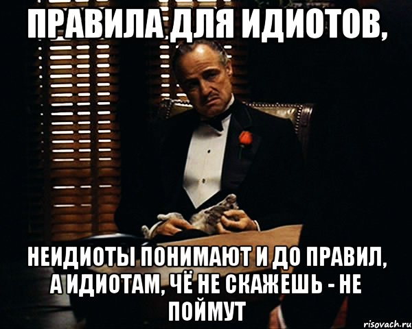 правила для идиотов, неидиоты понимают и до правил, а идиотам, чё не скажешь - не поймут, Мем Дон Вито Корлеоне