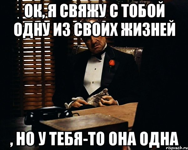 ок, я свяжу с тобой одну из своих жизней , но у тебя-то она одна, Мем Дон Вито Корлеоне