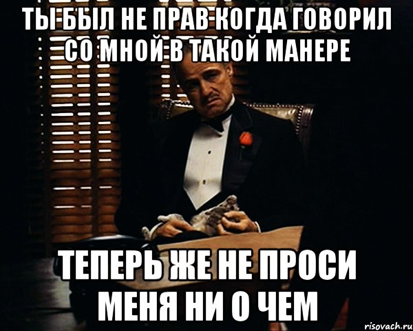 Ты был не прав когда говорил со мной в такой манере теперь же не проси меня ни о чем, Мем Дон Вито Корлеоне