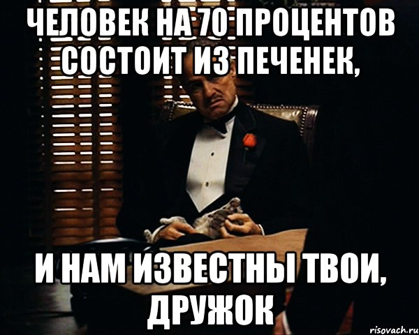 человек на 70 процентов состоит из печенек, и нам известны твои, дружок, Мем Дон Вито Корлеоне