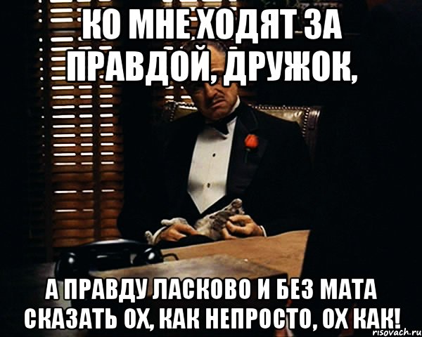 ко мне ходят за правдой, дружок, а правду ласково и без мата сказать ох, как непросто, ох как!, Мем Дон Вито Корлеоне