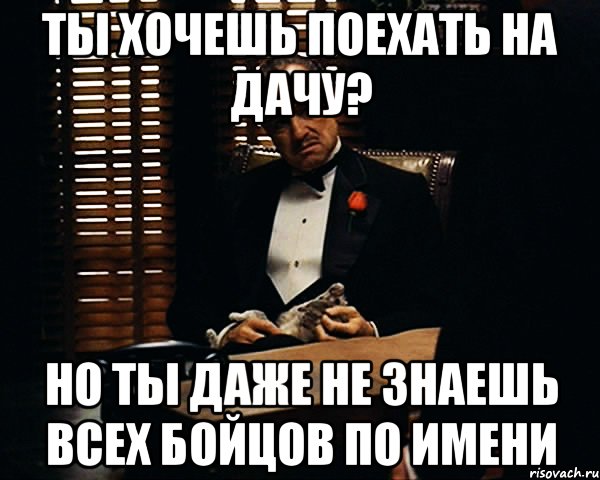 ты хочешь поехать на дачу? но ты даже не знаешь всех бойцов по имени, Мем Дон Вито Корлеоне