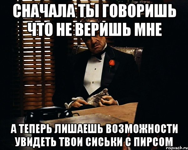 сначала ты говоришь что не веришь мне а теперь лишаешь возможности увидеть твои сиськи с пирсом, Мем Дон Вито Корлеоне