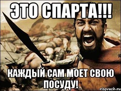 ЭТО СПАРТА!!! Каждый сам моет свою посуду!, Мем Это Спарта