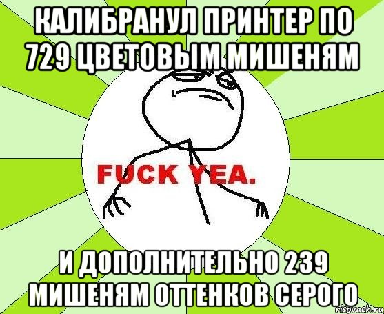 Калибранул принтер по 729 цветовым мишеням и дополнительно 239 мишеням оттенков серого, Мем фак е