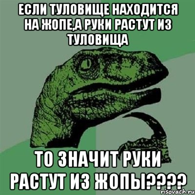 если туловище находится на жопе,а руки растут из туловища то значит руки растут из жопы????, Мем Филосораптор