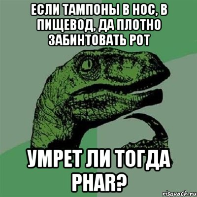 если тампоны в нос, в пищевод, да плотно забинтовать рот умрет ли тогда phar?, Мем Филосораптор