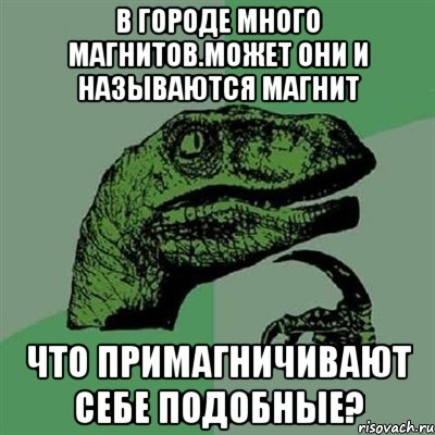 В городе много магнитов.Может они и называются магнит что примагничивают себе подобные?, Мем Филосораптор