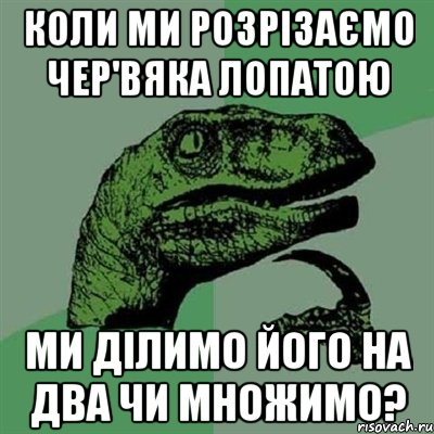 Коли ми розрізаємо чер'вяка лопатою Ми ділимо його на два чи множимо?, Мем Филосораптор