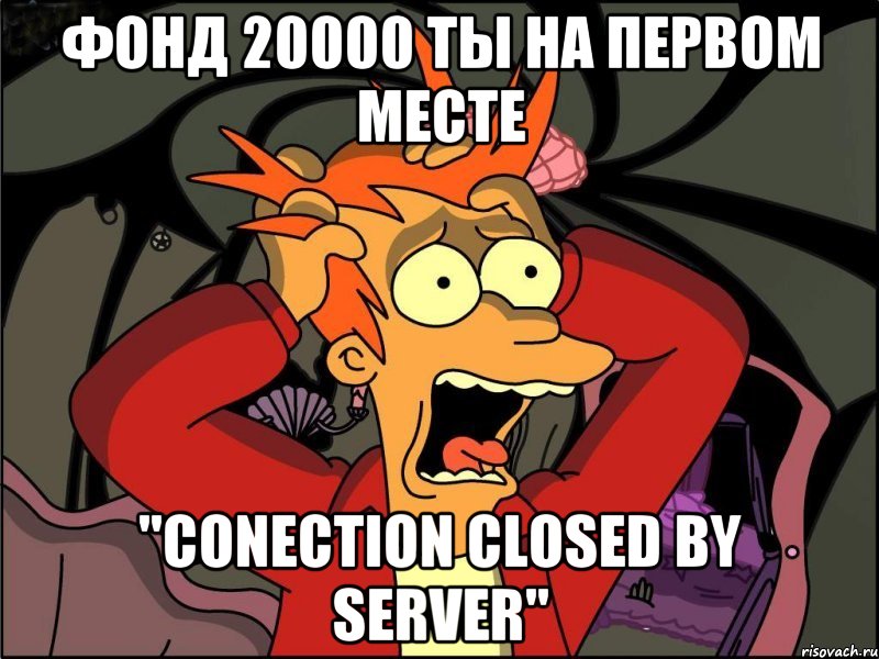 Фонд 20000 Ты на первом месте "Conection closed by server", Мем Фрай в панике