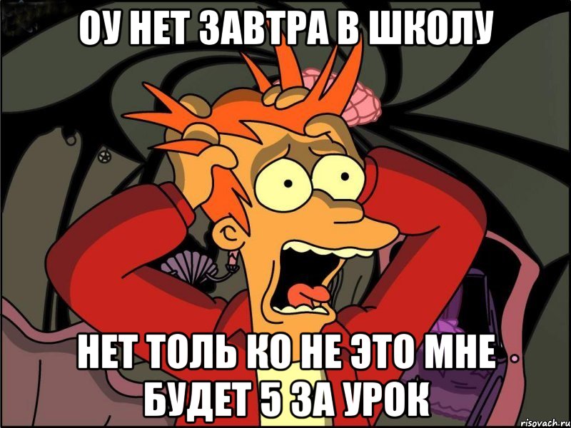 оу нет завтра в школу нет толь ко не это мне будет 5 за урок, Мем Фрай в панике