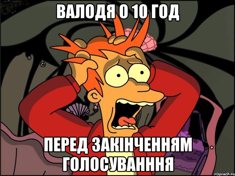 Валодя о 10 год перед закінченням голосуванння, Мем Фрай в панике