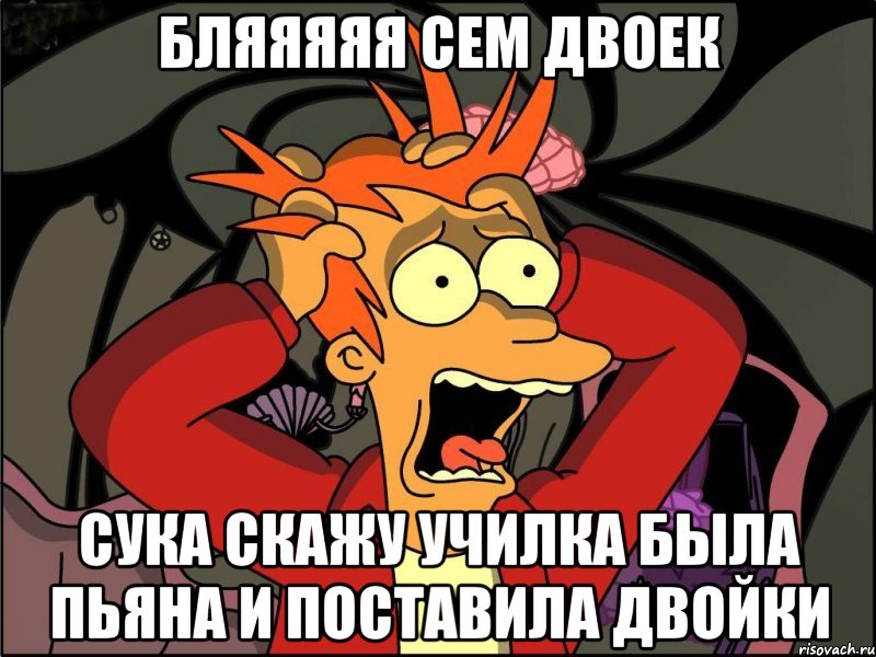 бляяяяя сем двоек сука скажу училка была пьяна и поставила двойки, Мем Фрай в панике