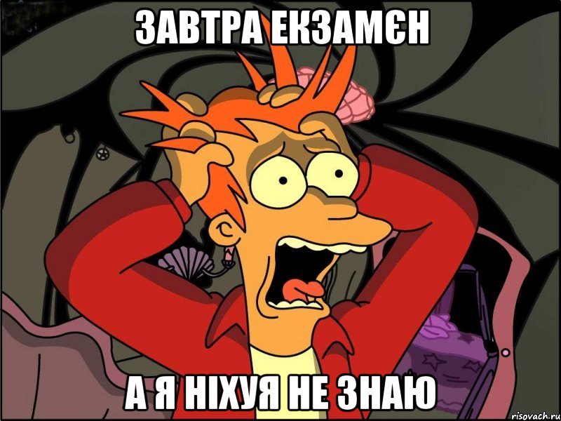 Завтра екзамєн а я ніхуя не знаю, Мем Фрай в панике