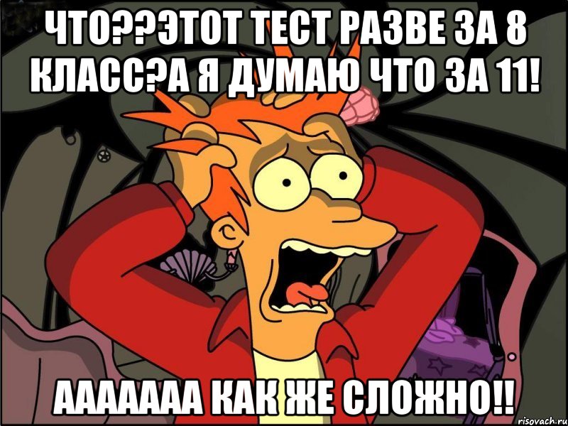 Что??Этот тест разве за 8 класс?А я думаю что за 11! ААААААА как же сложно!!, Мем Фрай в панике