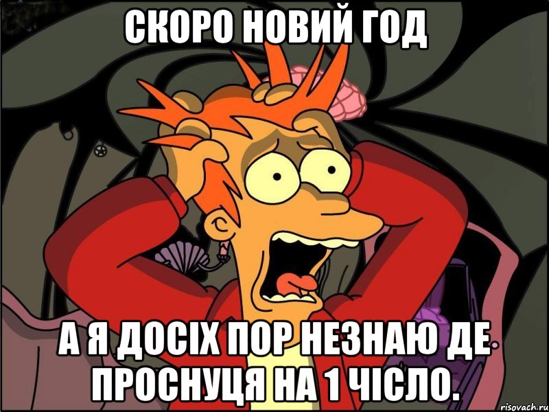 Скоро новий год а я досіх пор незнаю де проснуця на 1 чісло., Мем Фрай в панике