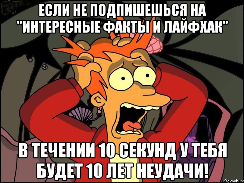 Если не подпишешься на "Интересные Факты и Лайфхак" В течении 10 секунд У тебя будет 10 лет НЕУДАЧИ!, Мем Фрай в панике