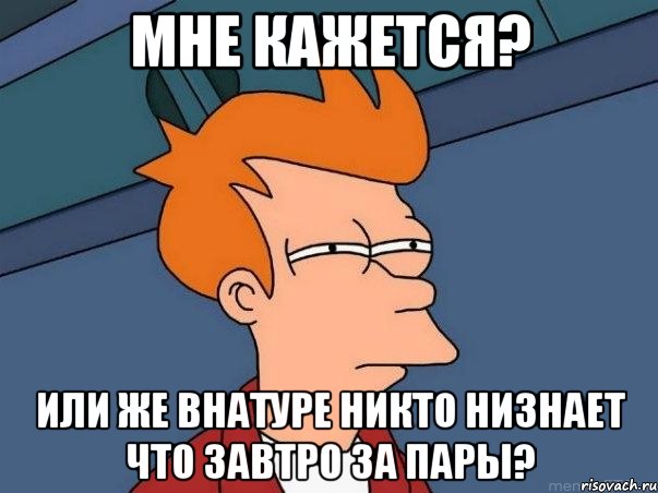 мне кажется? или же внатуре никто низнает что завтро за пары?, Мем  Фрай (мне кажется или)