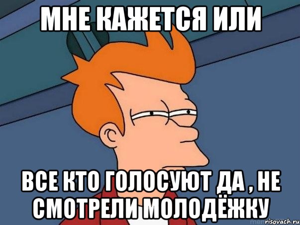 МНЕ КАЖЕТСЯ ИЛИ ВСЕ КТО ГОЛОСУЮТ ДА , НЕ СМОТРЕЛИ МОЛОДЁЖКУ, Мем  Фрай (мне кажется или)