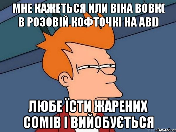 мне кажеться или Віка Вовк( в розовій кофточкі на аві) Любе їсти жарених сомів і вийобується, Мем  Фрай (мне кажется или)