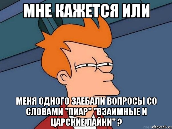 МНЕ КАЖЕТСЯ ИЛИ МЕНЯ ОДНОГО ЗАЕБАЛИ ВОПРОСЫ СО СЛОВАМИ "ПИАР" "ВЗАИМНЫЕ И ЦАРСКИЕ ЛАЙКИ" ?, Мем  Фрай (мне кажется или)