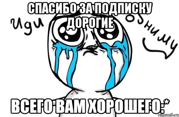 Спасибо за подписку дорогие Всего вам хорошего:*, Мем Иди обниму