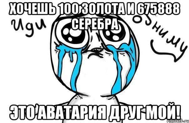 хочешь 100 золота и 675888 серебра это аватария друг мой!, Мем Иди обниму