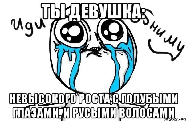 Ты девушка: Невысокого роста,с голубыми глазами, и русыми волосами, Мем Иди обниму