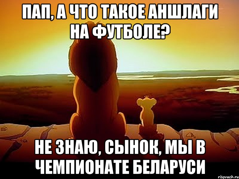 пап, а что такое аншлаги на футболе? не знаю, сынок, мы в чемпионате беларуси, Мем  король лев