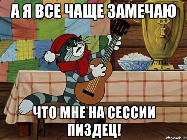 А я все чаще замечаю Что мне на сессии пиздец!, Мем Кот Матроскин с гитарой