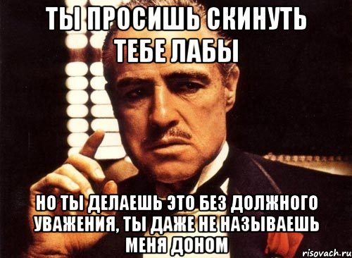 ты просишь скинуть тебе лабы но ты делаешь это без должного уважения, ты даже не называешь меня доном, Мем крестный отец