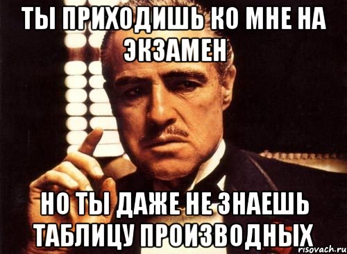 Ты приходишь ко мне на экзамен Но ты даже не знаешь таблицу производных, Мем крестный отец